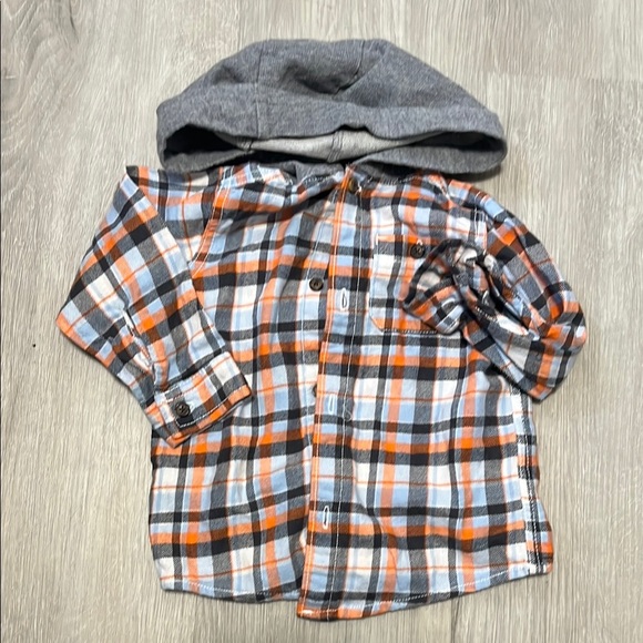 4/$20 Kids Plaid Hooded Shirt - Gray and Orange - Picture 1 of 1